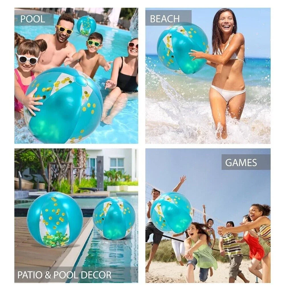 POZA Inflatable Beach Balls Set of 2 - Elegant Glitter Confetti Premium Floaters